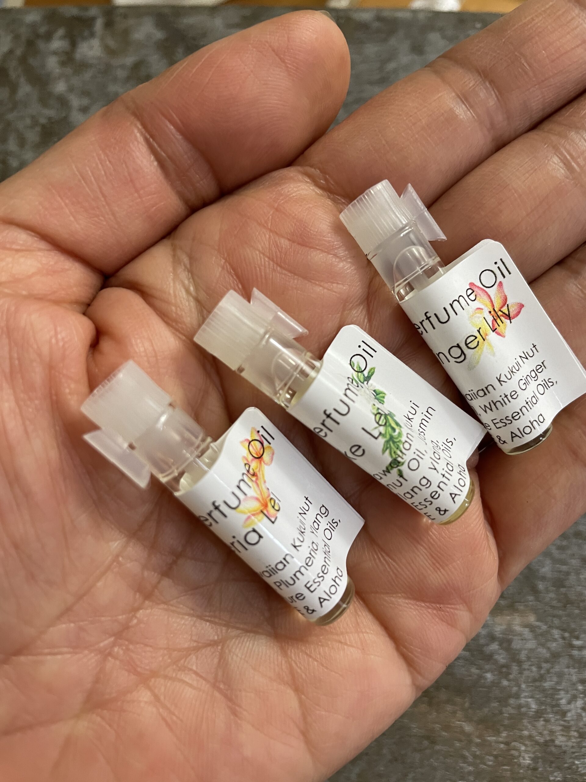 2 Samples Natural Perfume Oil with Pure Essential Oils Hawaiian Kukui Nut  and Coconut Oil Base
